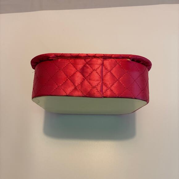 Vanity Organizer MCM Vintage Pink Quilted Satin Square Hinged Lid 8” sq x 2.5” H - Picture 3 of 5